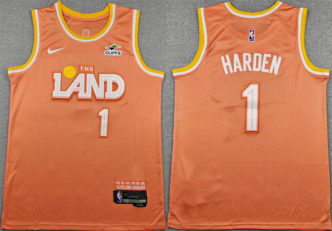Men's Cleveland Cavaliers #1 James Harden Orange 2025/26 City Edition Stitched Jersey
